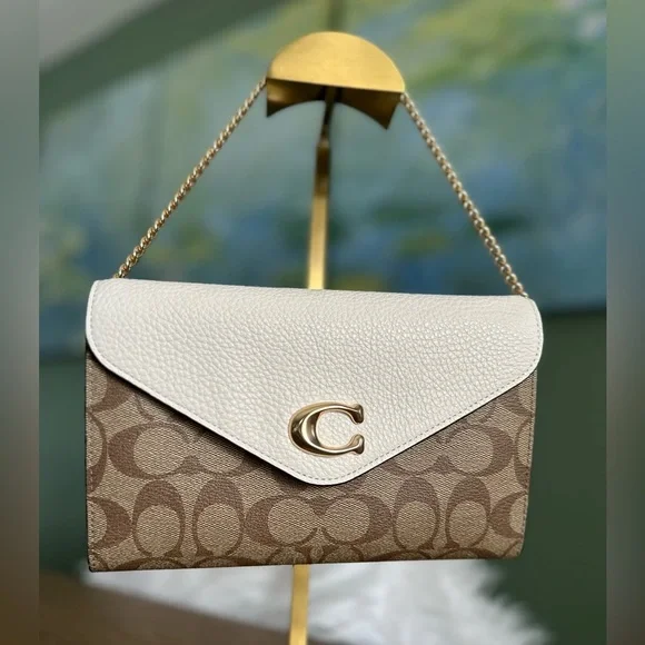 NWT! NEW! Coach Signature Tammi 2-way Clutch Chain Crossbody Brown Cream Women - Picture 4 of 11